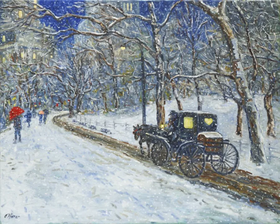 Central Park in Snow, an oil painting by Kevin O'Hare