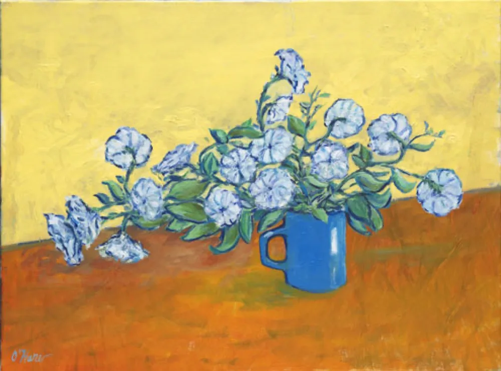 Flowers in a Blue Mug, an oil painting by Kevin O'Hare
