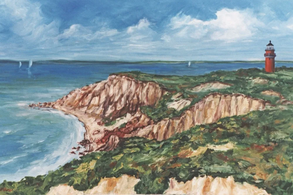 Gayhead MV, an oil painting by Kevin Michael O'Hare &mdash; The red cliffs and lighthouse of Aquinnah, Martha's Vineyard