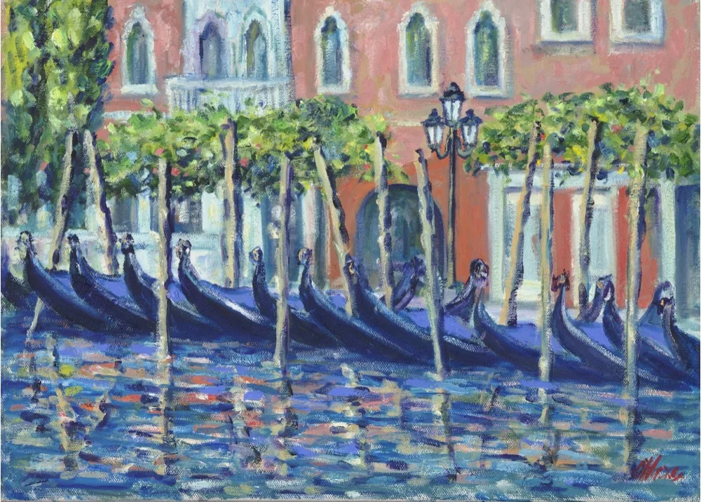 Gondolas at Rest, an oil painting by Kevin O'Hare