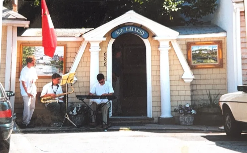 The K.O. Gallery storefront on Main Street, Norwell, Massachusetts, with live music at an opening reception