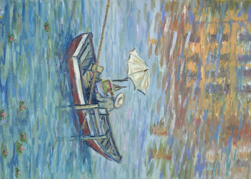 The Painter's Boat, an oil painting by Kevin O'Hare &mdash; A study of an artist at work on the river