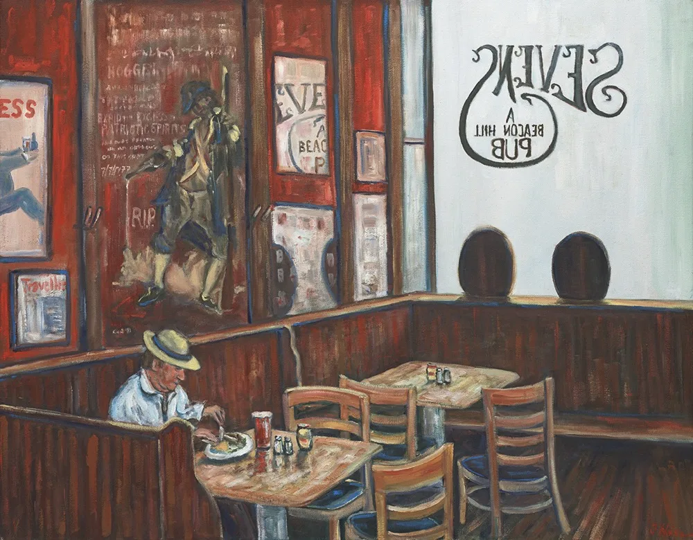 Sevens Ale House, Beacon Hill, an oil painting by Kevin O'Hare &mdash; A quiet lunch at a Boston neighborhood pub