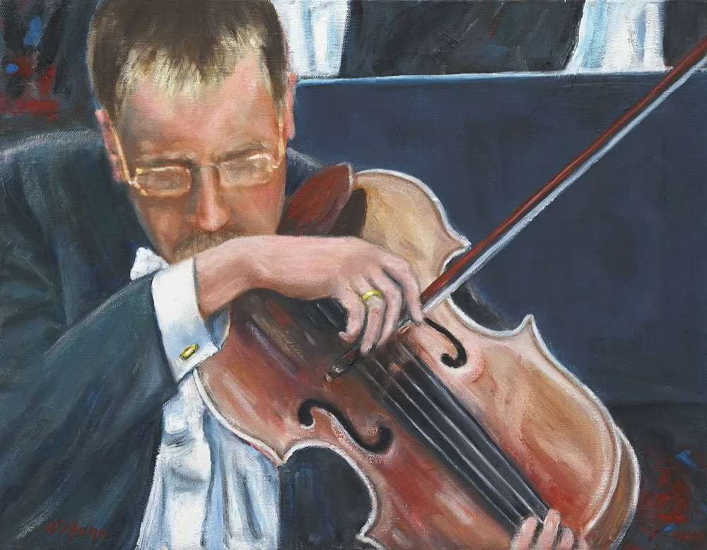 The Violinist, an oil painting by Kevin O'Hare &mdash; A portrait study of a musician at play